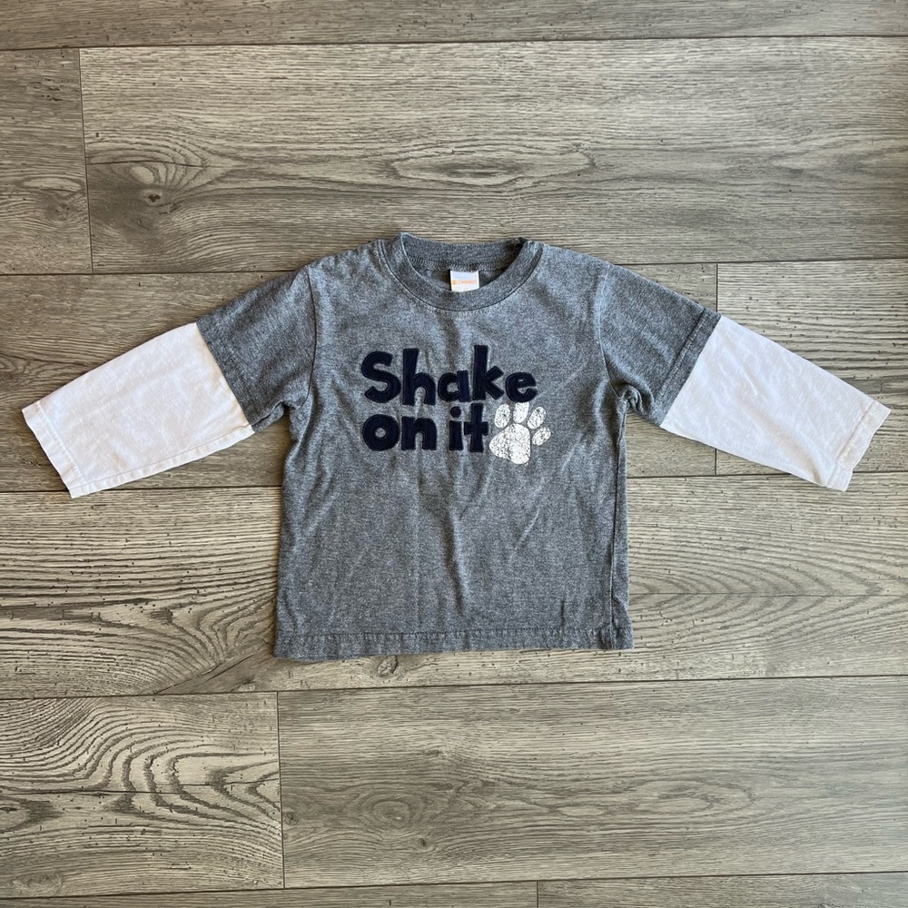 Gymboree Toddler Boy Long Sleeve T-Shirt Shake On It Paw Print Dog Gray White 2T